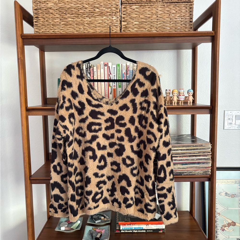 Madewell Leopard-Print V-Neck Sweater - Tan & Black